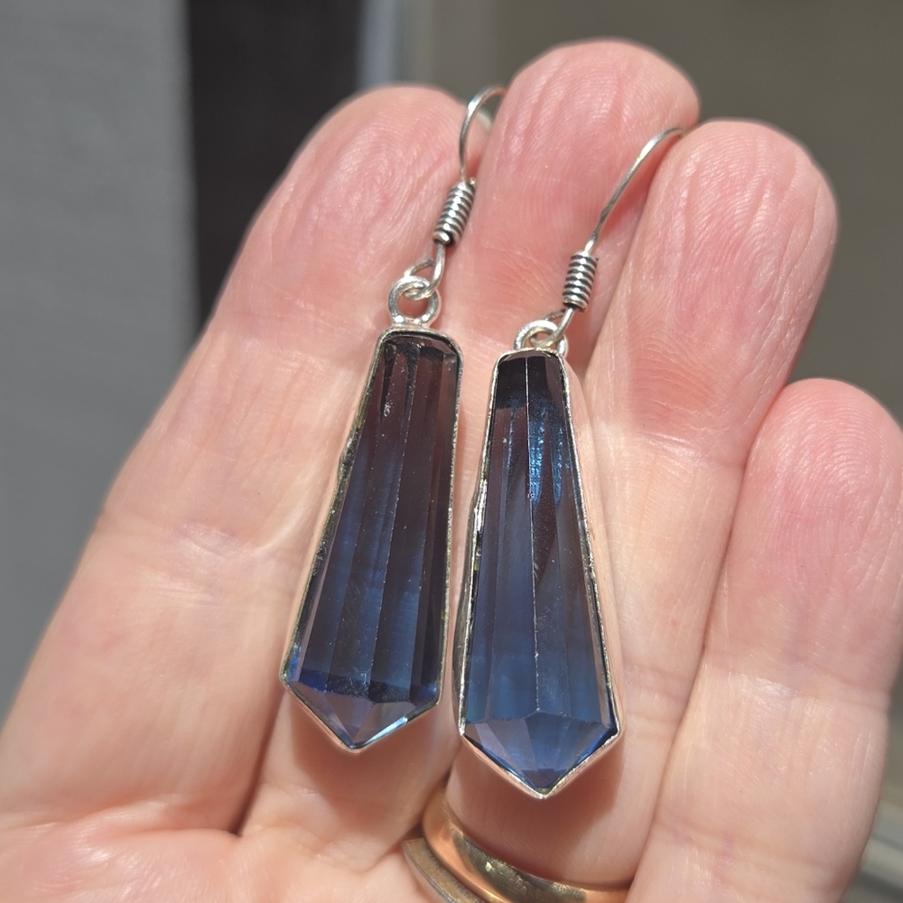 HOST PICK 🎉🎊Blue Topaz & Agate Crystal Collar & Earring Sterling Sz22" - Picture 17 of 17